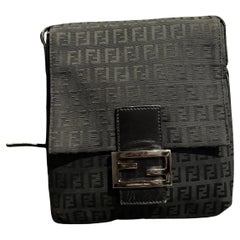 Vintage Fendi FF Zucca Black Baguette Crossbody Bag