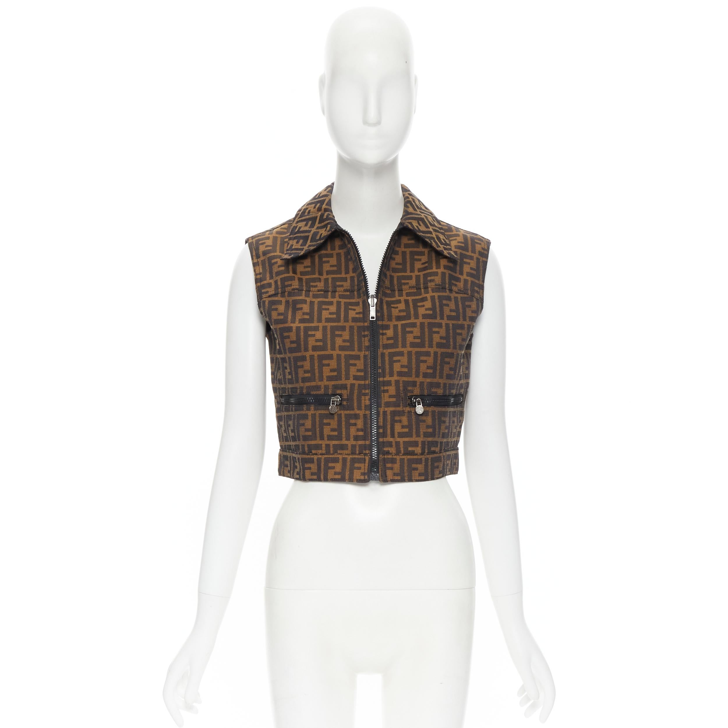 vintage FENDI FF Zucca monogram canvas black nylon reversible vest jacket IT40 S 4