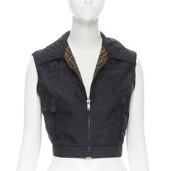vintage FENDI FF Zucca monogram canvas black nylon reversible vest jacket IT40 S