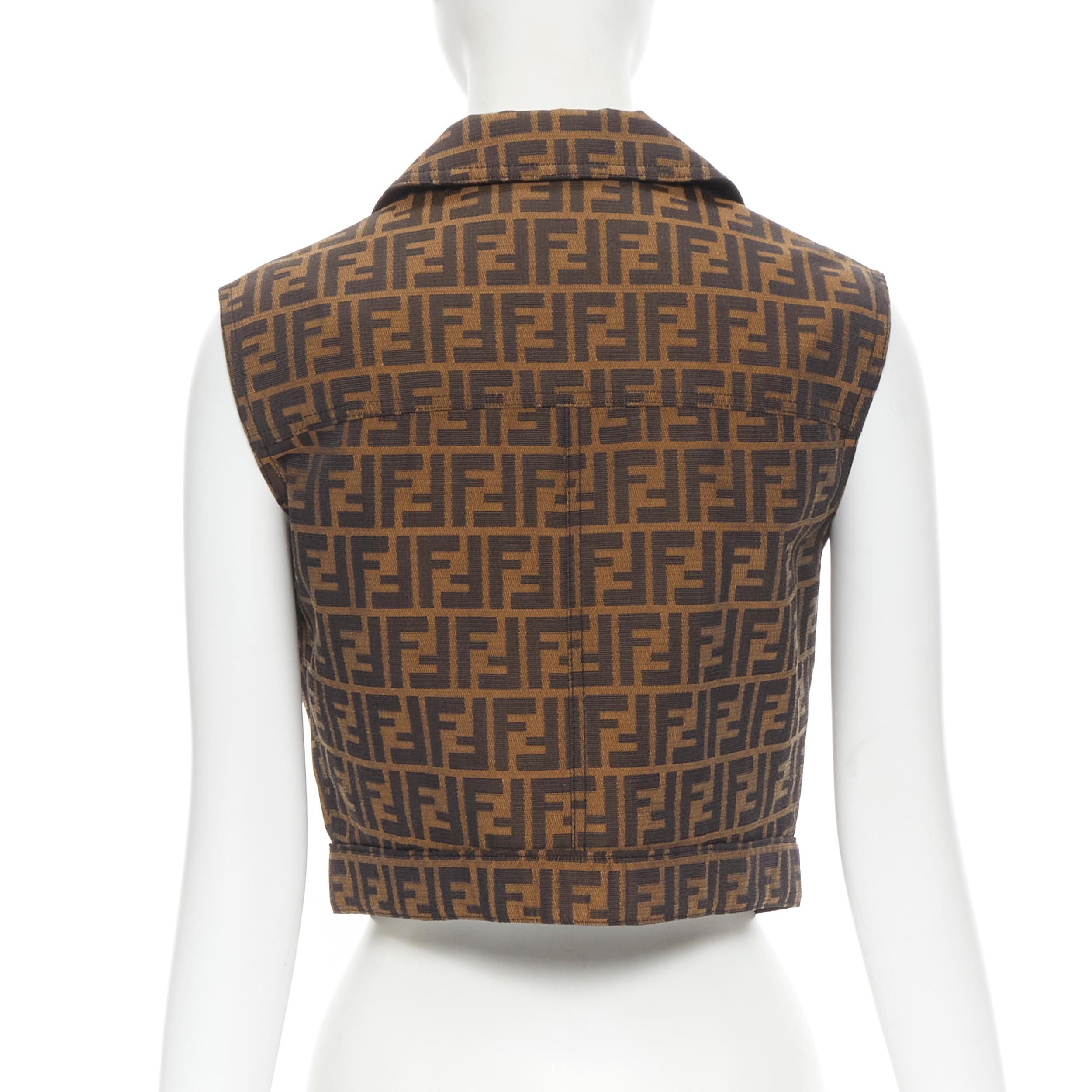 Brown vintage FENDI FF Zucca monogram canvas black nylon reversible vest jacket IT40 S