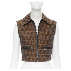 Veste gilet réversible FENDI FF Zucca vintage en toile monogrammée et nylon noir taille IT 40 S