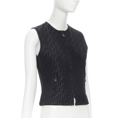 vintage FENDI FF Zucca monogram logo zip charm vest top S