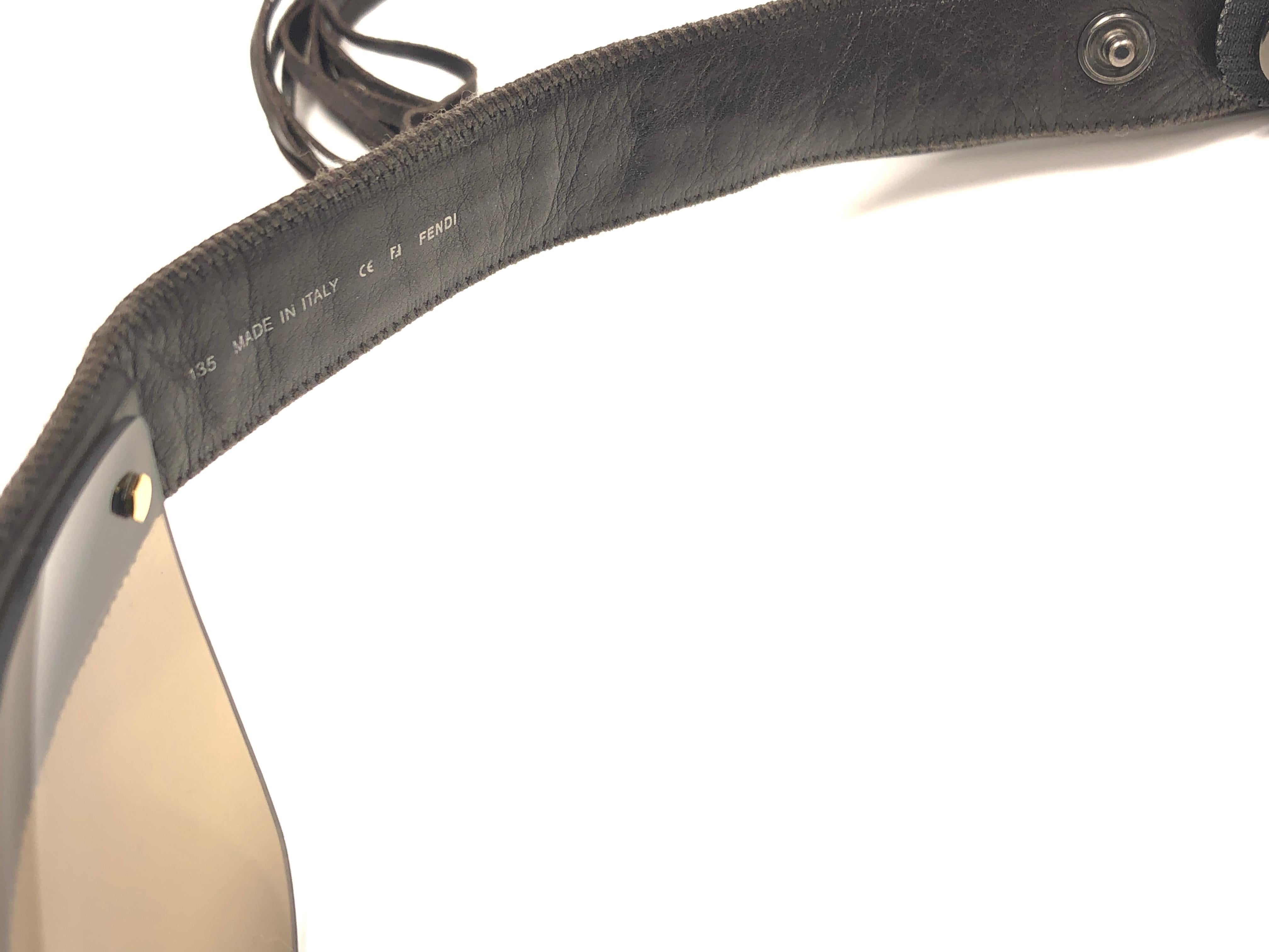 Gray Vintage Fendi FS341 Limited Edition Leather Fringe Wrap Around 1990 Sunglasses