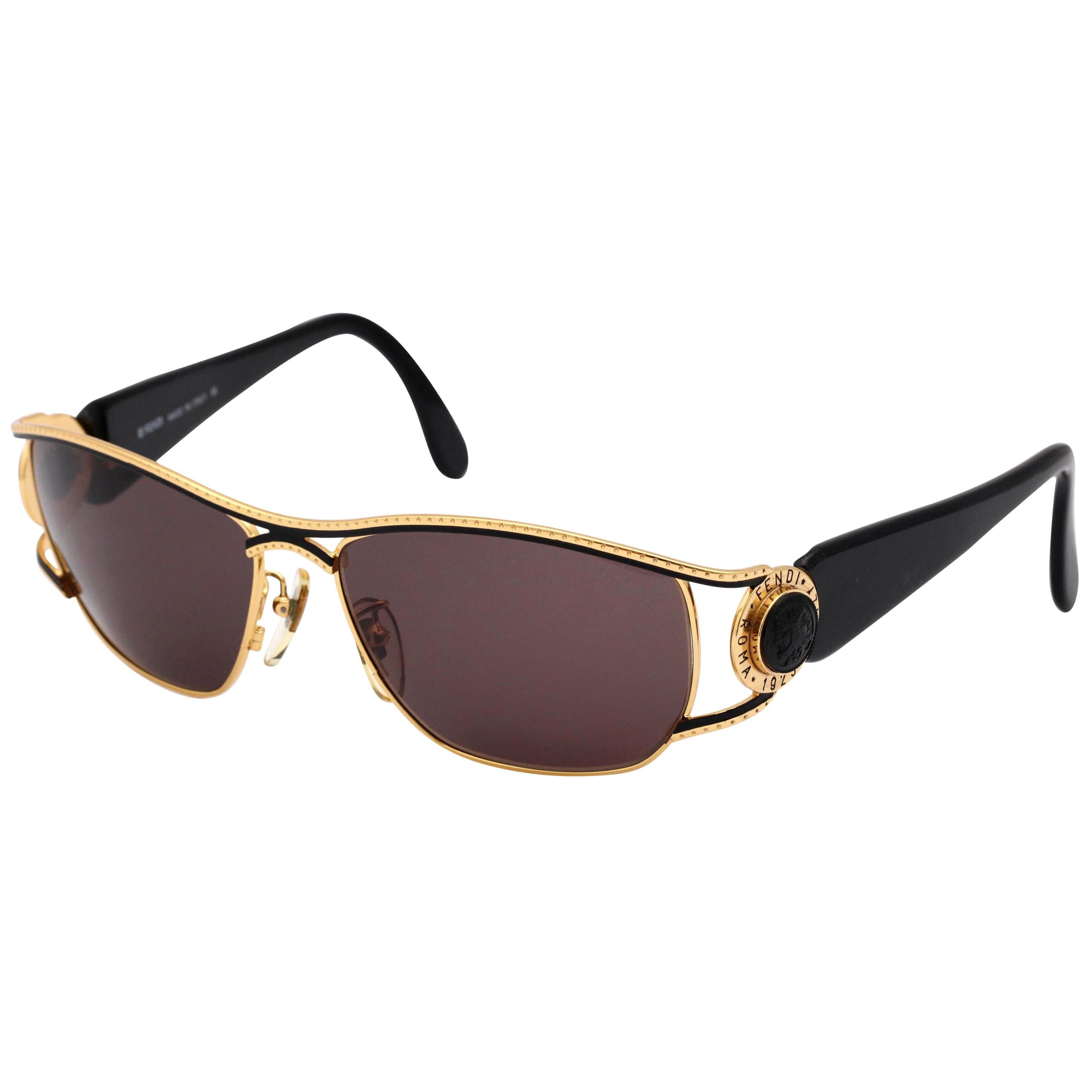 Vintage Fendi Gold/Black Sunglasses For Sale