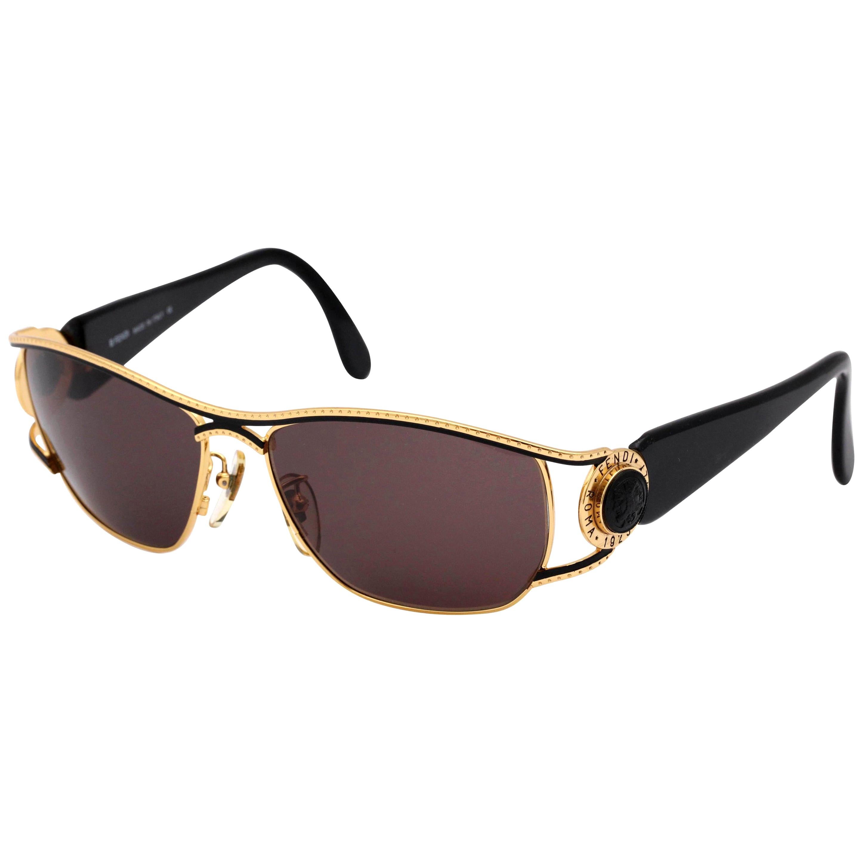 Vintage Fendi Gold/Black Sunglasses For Sale