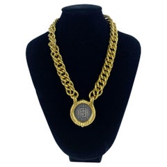 Vintage Fendi Gold Plated Coin Pendant Chain Necklace