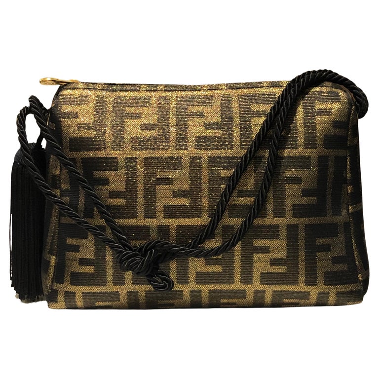 Vintage FENDI Gold Zucca Jacquard Tassel Pouch Bag For Sale at 1stDibs