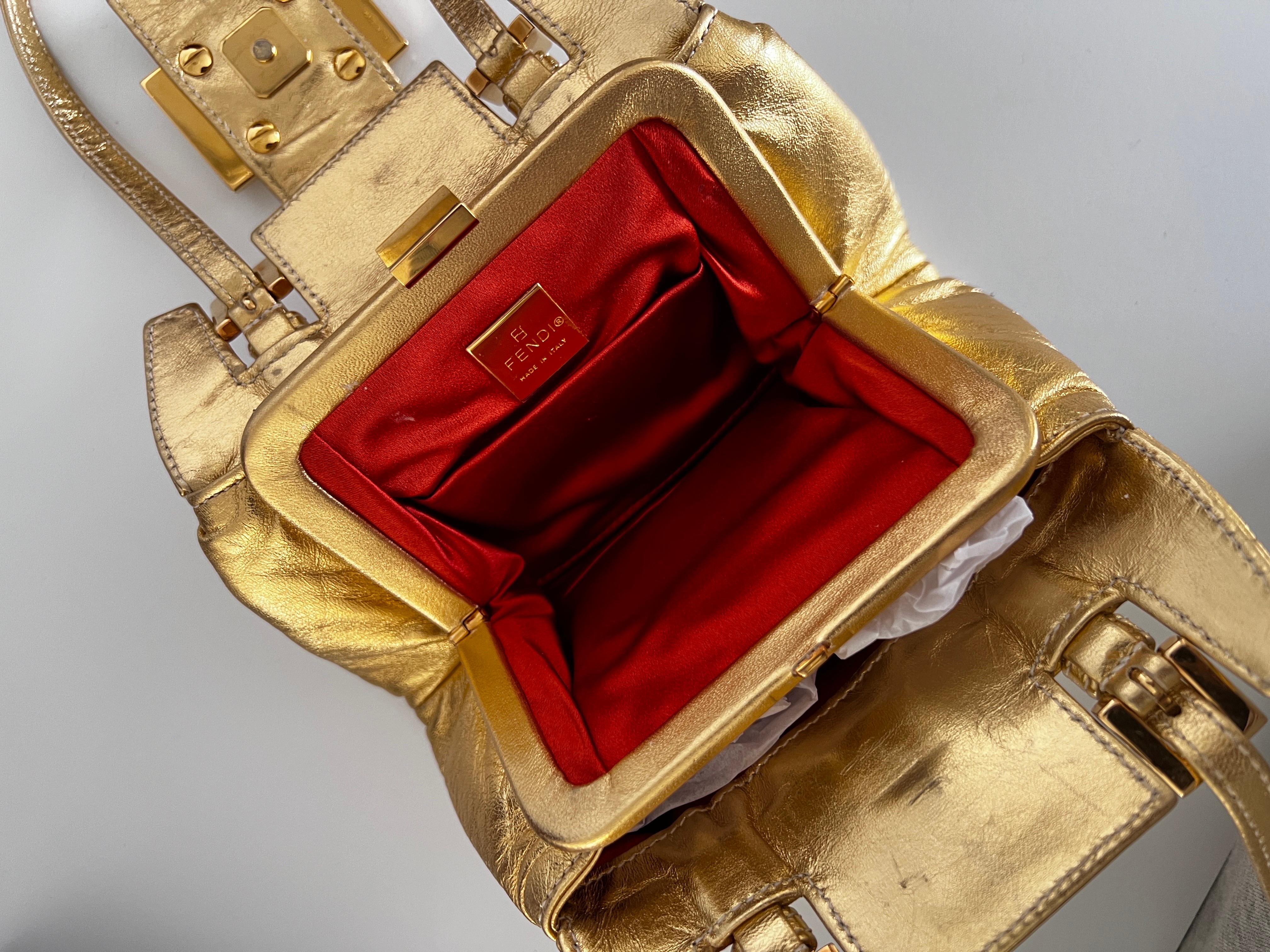 Vintage Fendi Golden Rhinestones Hand bag  In Good Condition For Sale In Aurora, IL
