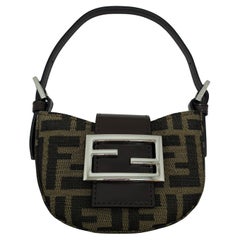 Vintage Fendi Greca Mini Half Moon Baguette Clutch Shoulder Bag