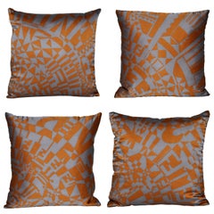 Vintage Fendi Grey Bronze Fabric with Irish Linen Geometric Cushion Pillow