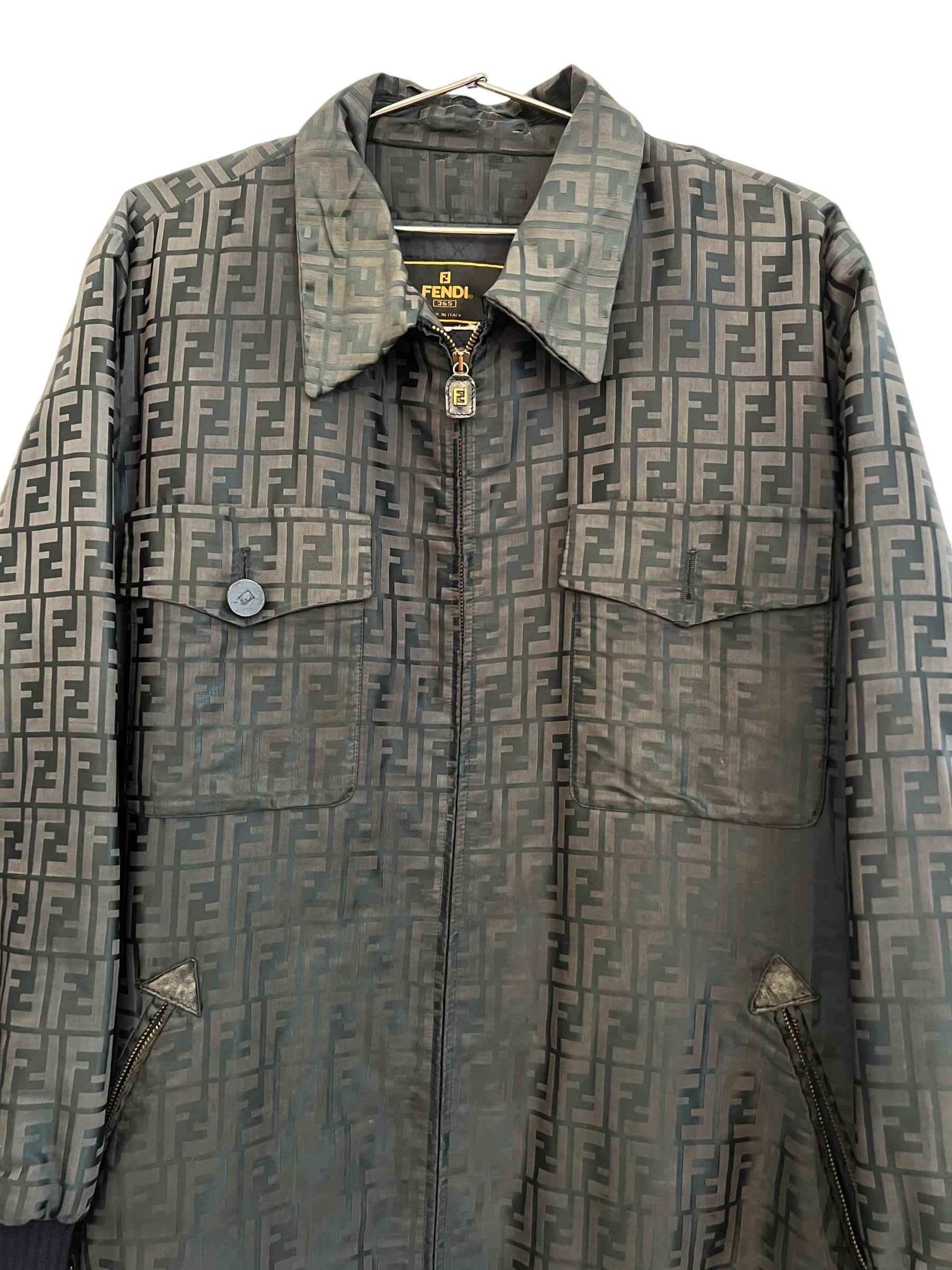 Vintage FENDI Jacquard FF Jacquard Zucca Jacket Coat In Fair Condition For Sale In Sheffield, GB