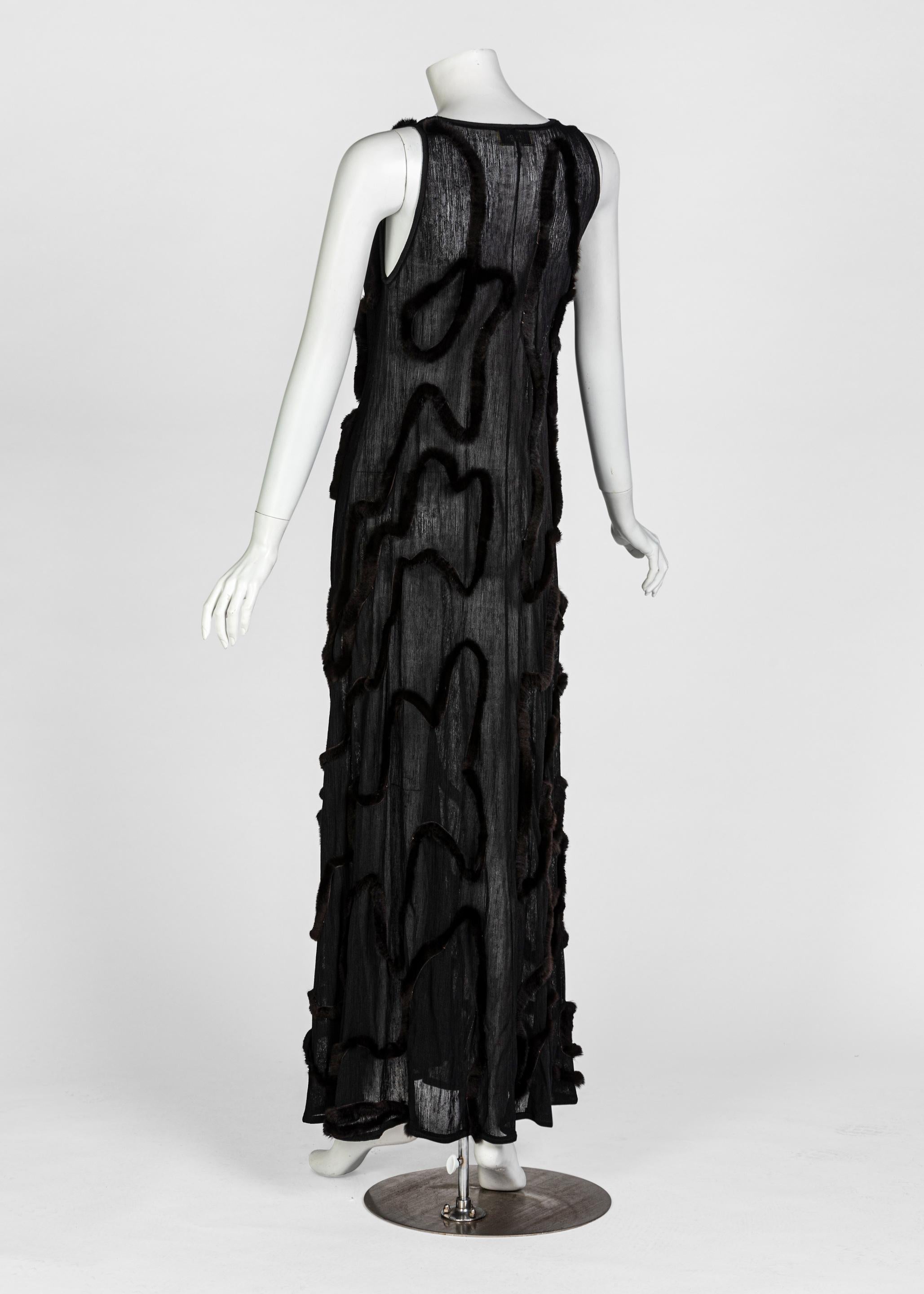 Women's Vintage Fendi Karl Lagerfeld Semi Sheer Low Cut Fur Maxi Dress, 2000