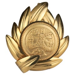 Vintage FENDI Logo Roman Profile Laurel Leaves Medallion Brooch