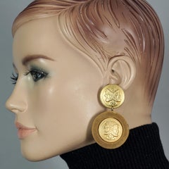 Vintage FENDI Logo Roman Profile Medallion Dangling Earrings