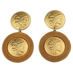 Retro FENDI Logo Roman Profile Medallion Dangling Earrings