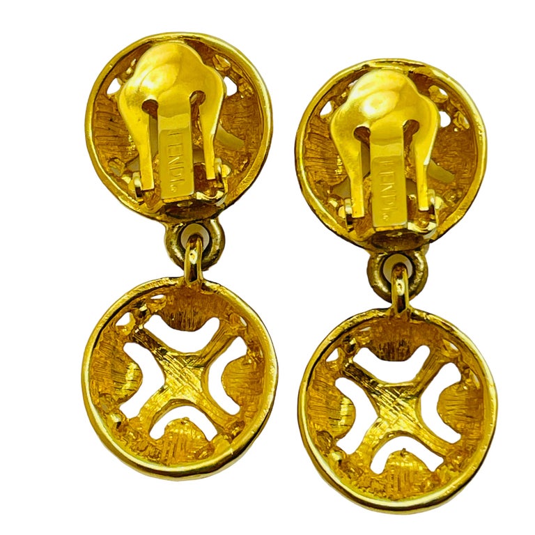 Earrings Mens Fendi Jewellery Vintage FENDI Logo Signed Gold