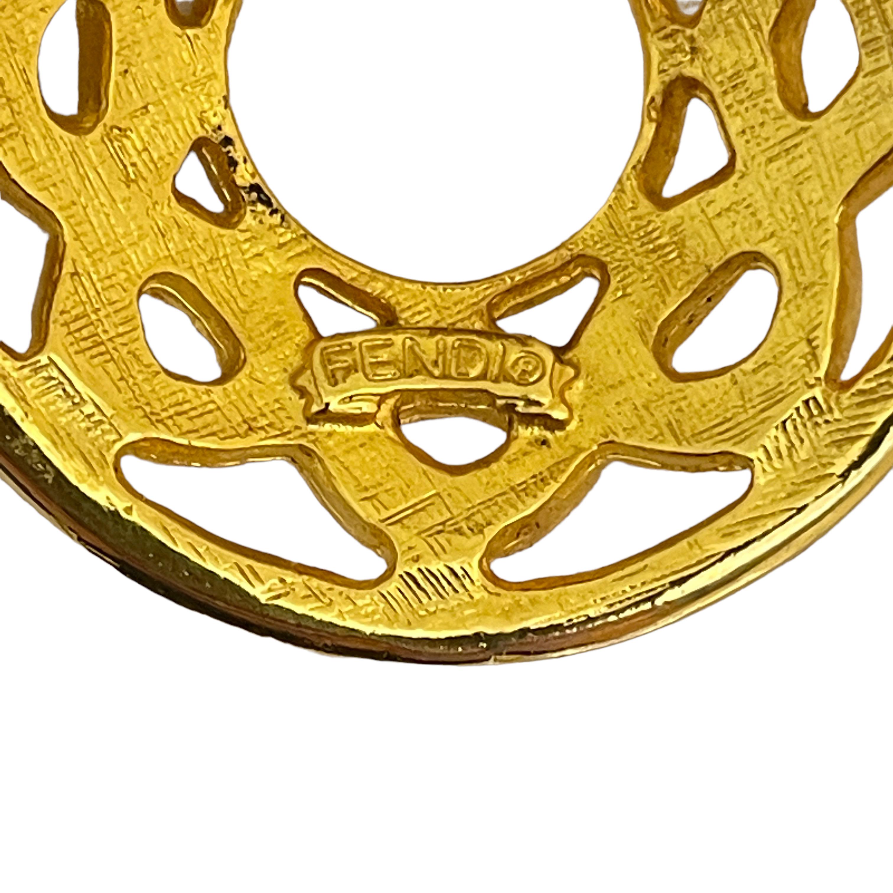 Vintage FENDI logo signed gold designer runway door knocker earrings  In Good Condition For Sale In Palos Hills, IL