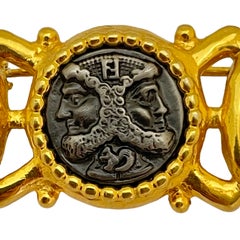 Vintage FENDI logo signed gold silver coin designer runway brooch