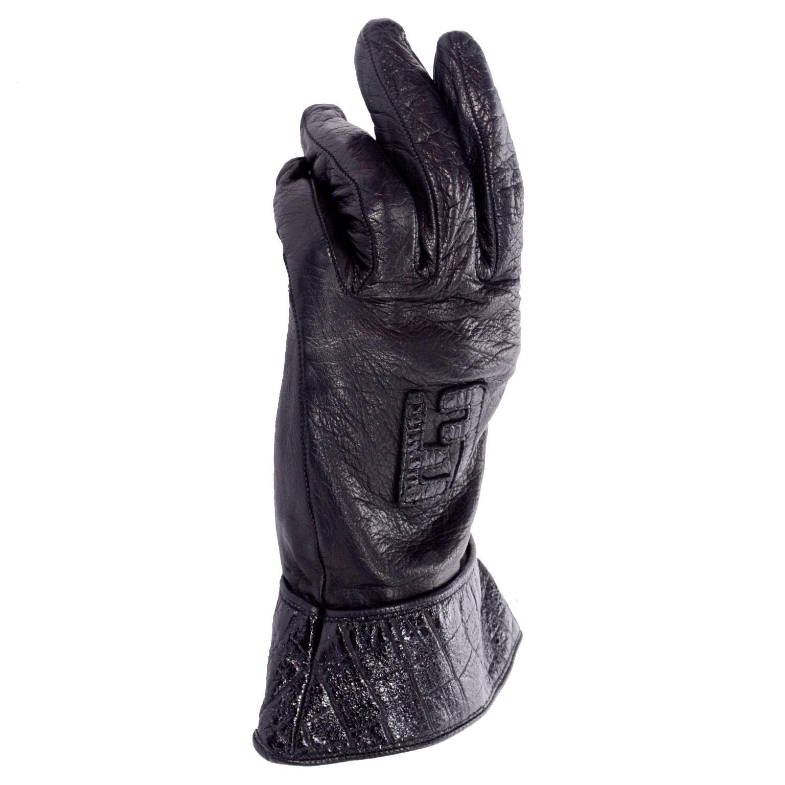 black leather gauntlet gloves