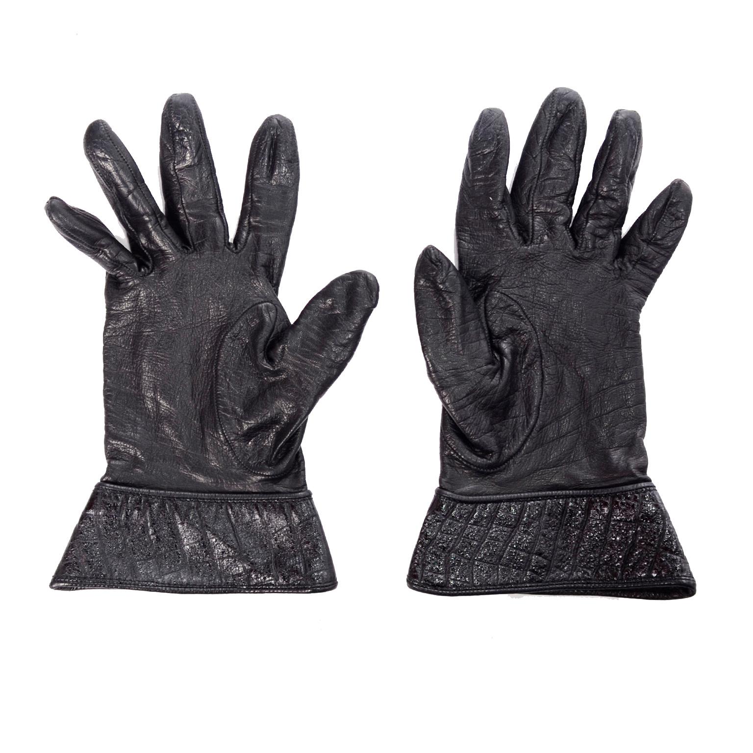 Women's Vintage Fendi Monogram Black Leather Ladies Gauntlet Gloves