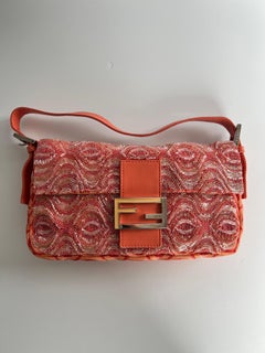 Vintage Fendi orange waved pattern beaded baguette