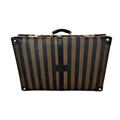 Vintage Fendi Oversized Pequin Stripe Travel Suitcase with Brass Locks, 1970's