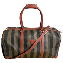 Retro Fendi Pequin Duffle Bag Stripe Travel Bag Carry On 80s 