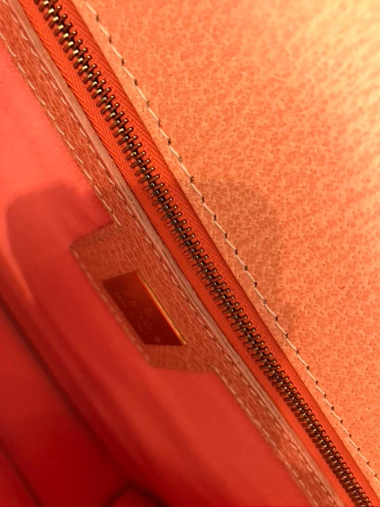 Orange Vintage Fendi Pink Leather Top Handle Bag with Marble