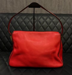 Vintage Fendi Red Leather Mama Baguette Shouldee Flap Bag