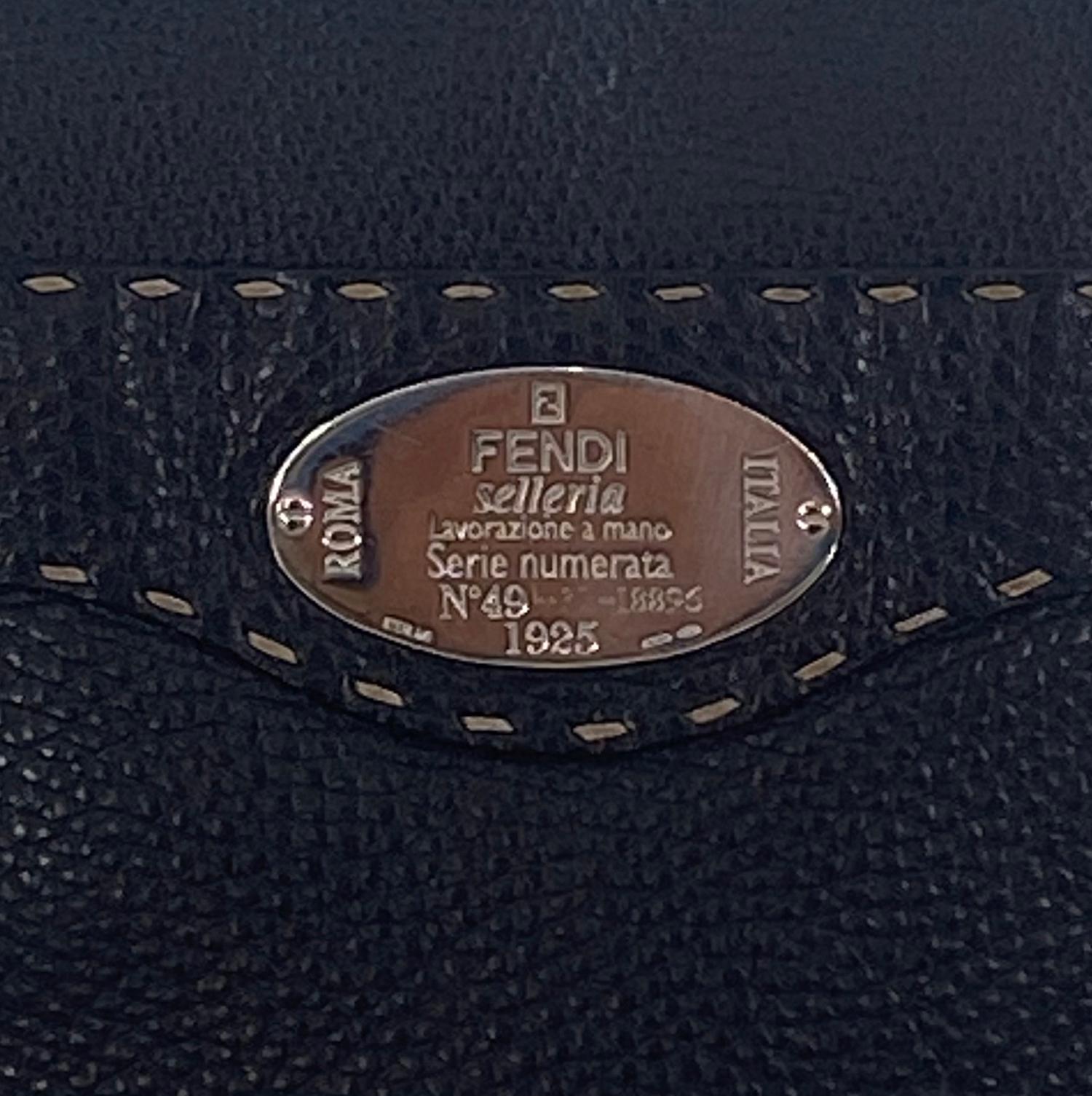 Vintage FENDI Selleria Cross Body Messenger Bag Large Black Leather Numbered  1