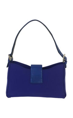 Vintage Fendi Shoulder Bag Cloth in blue color with silver hardware