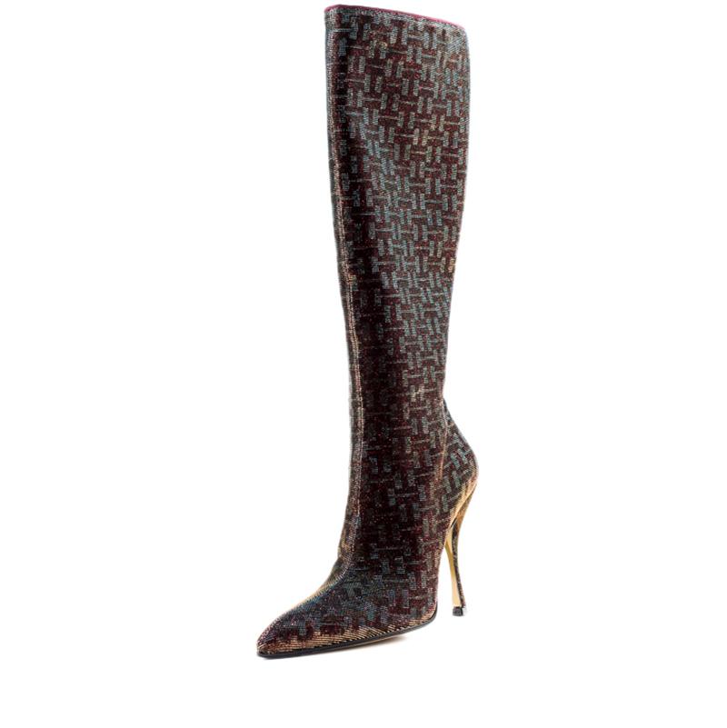 Vintage Fendi Stretch Knee Length Boots 
Shimmering fabric ( please see the video how magical they are)
Italian Size 36 -  US 6
Excellent condition. 
Display model with minor marks on the soles.
Made in Italy.