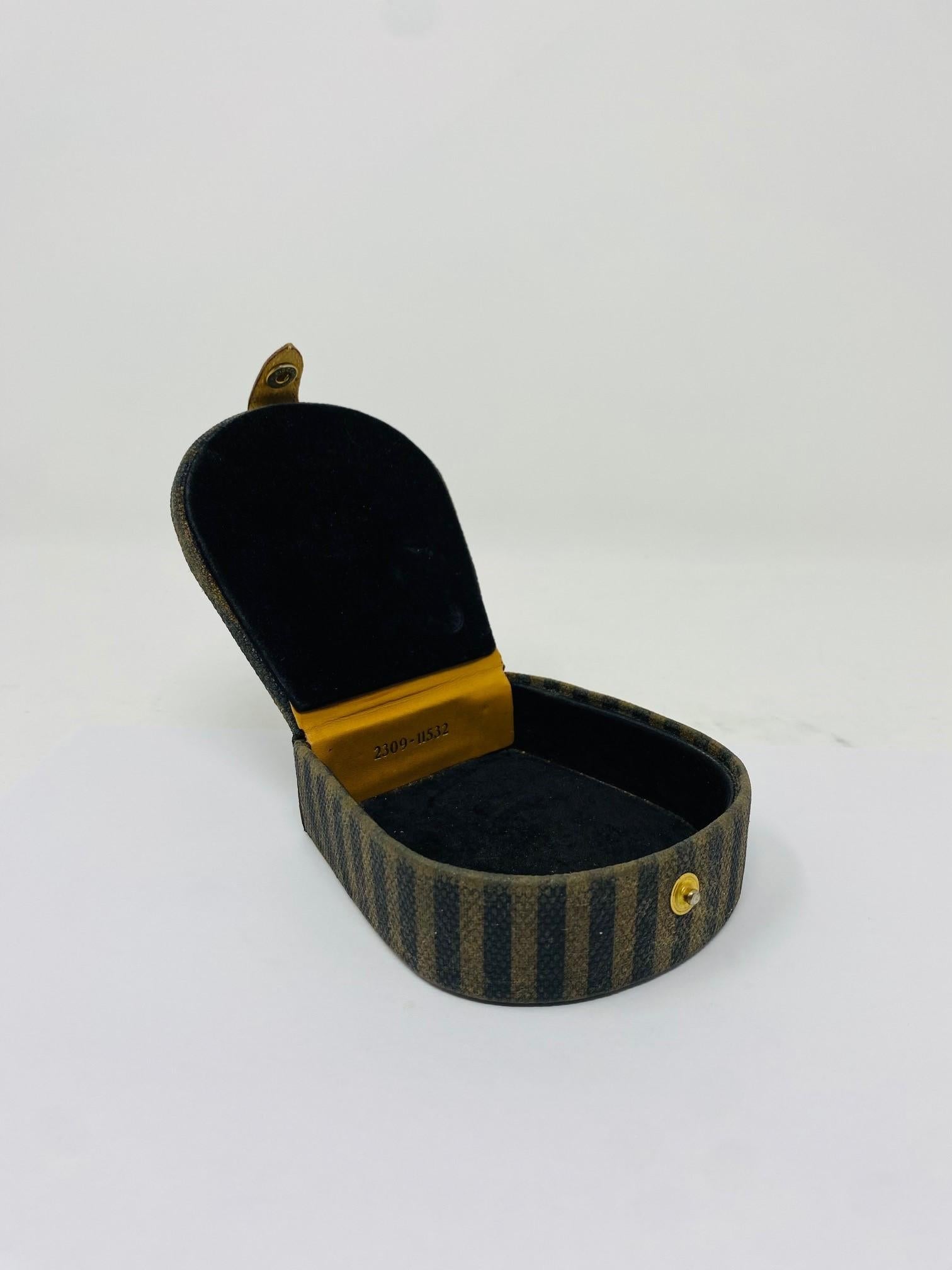 Leather Vintage Fendi Pequin Stripe Trinket Box For Sale