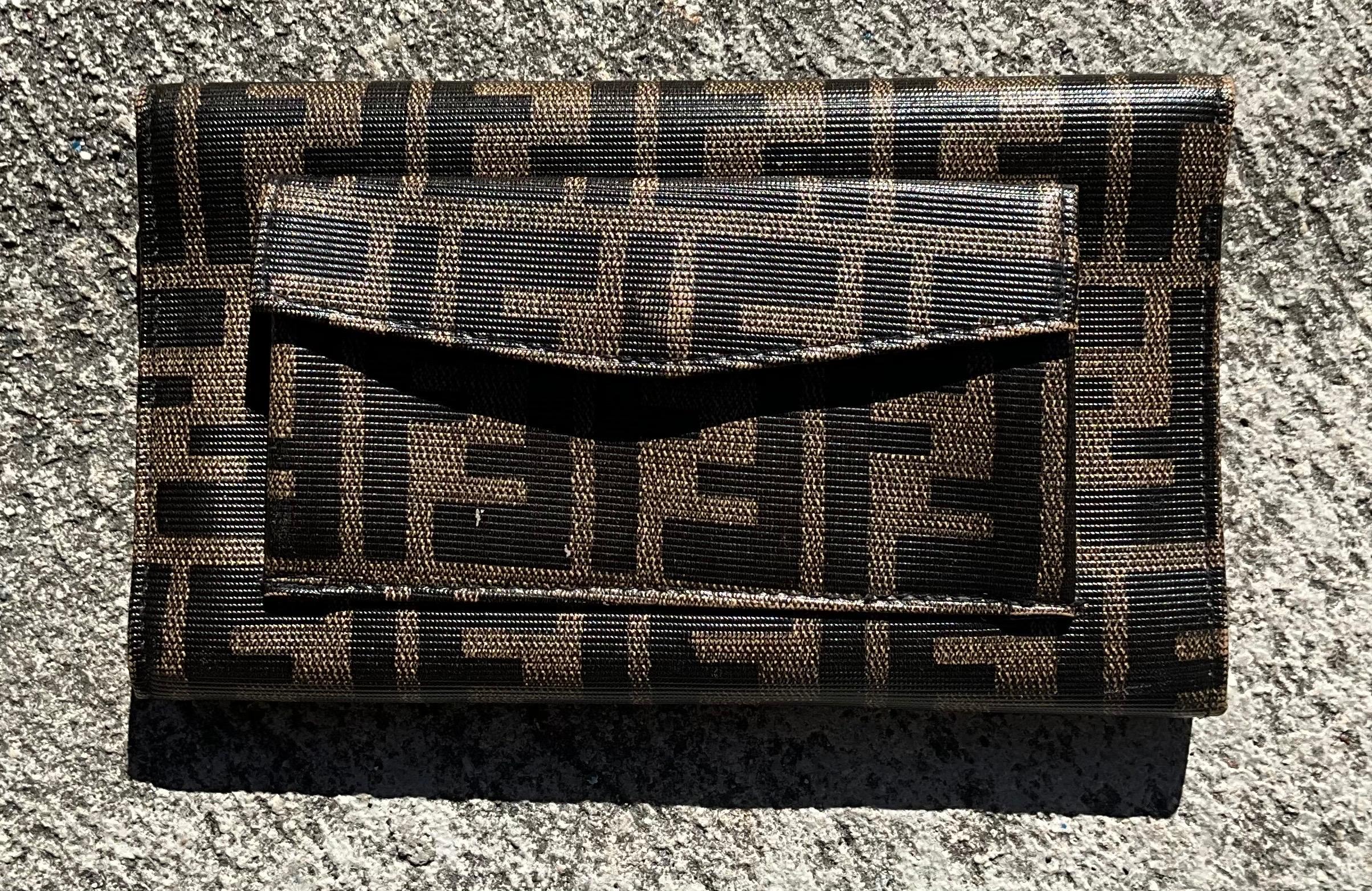 Women's or Men's Vintage Fendi Trifold Canvas Leather Wallet For Sale