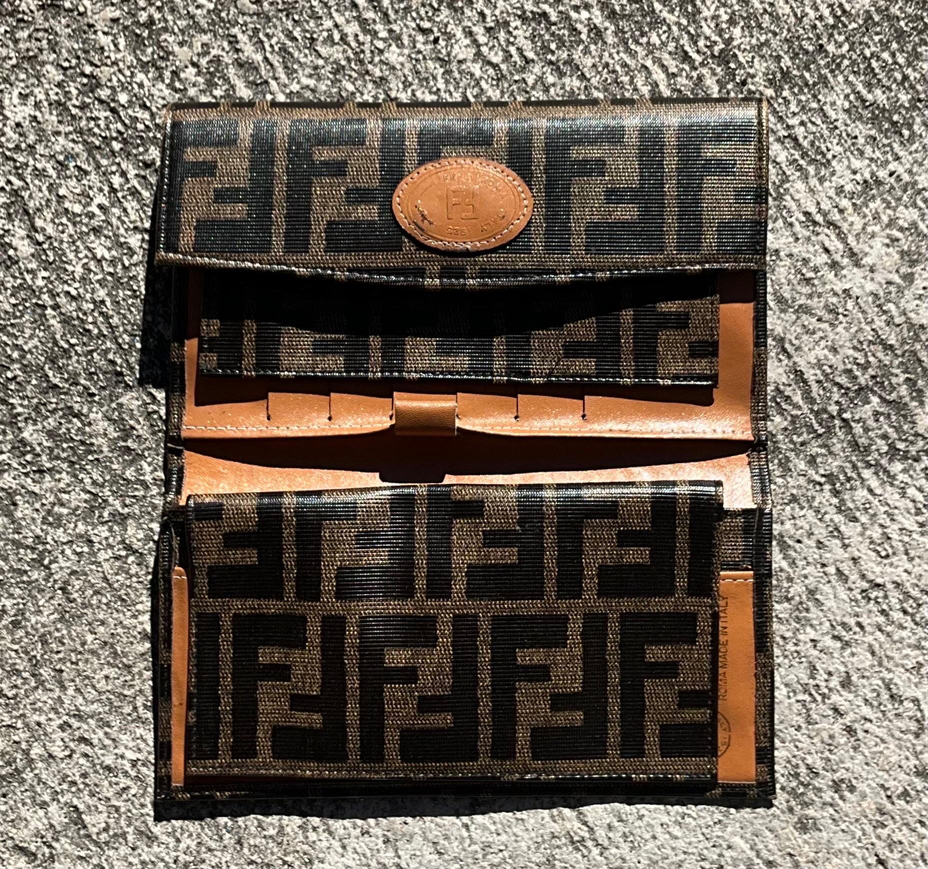 Vintage Fendi Trifold Canvas Leather Wallet For Sale 1