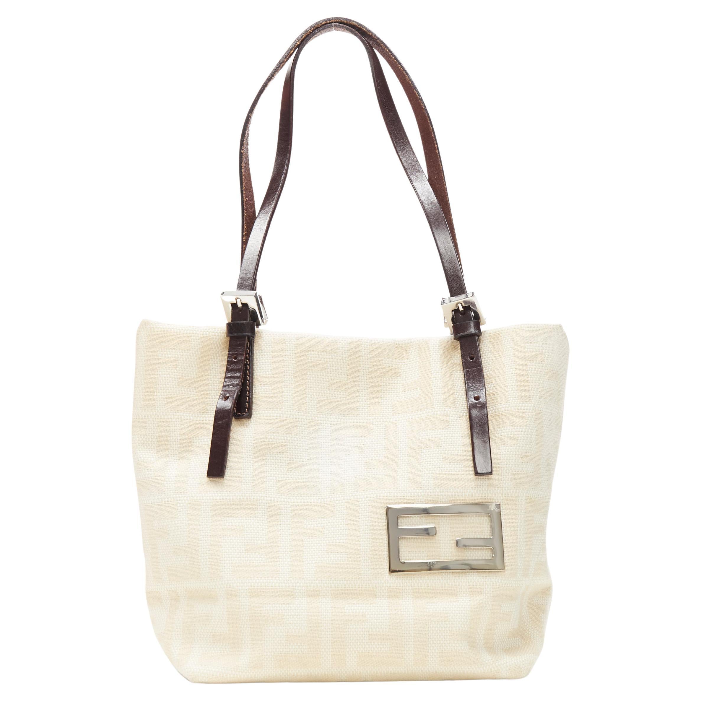 vintage FENDI Zucca FF Monogram beige canvas leather 90's micro top handle tote For Sale