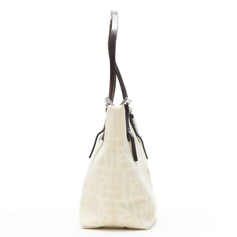 Sac fourre-tout FENDI Zucca FF Monogram beige toile cuir des années 90 Bon état - En vente à Hong Kong, NT