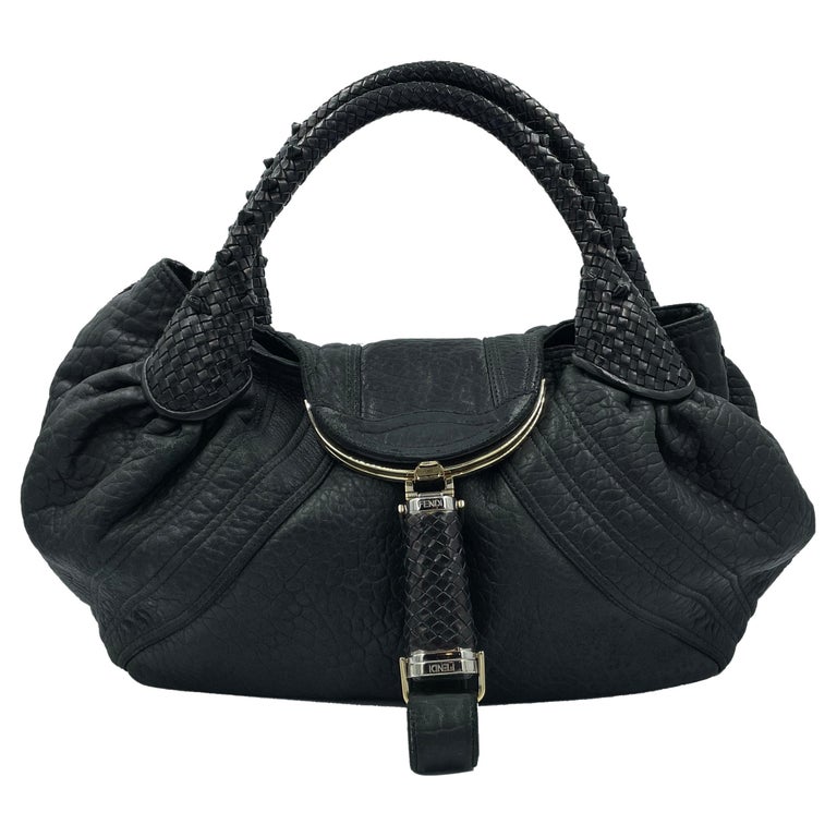 Fendi Vintage 2002 Zucca Logo Beige Black Oyster Bag For Sale at 1stDibs