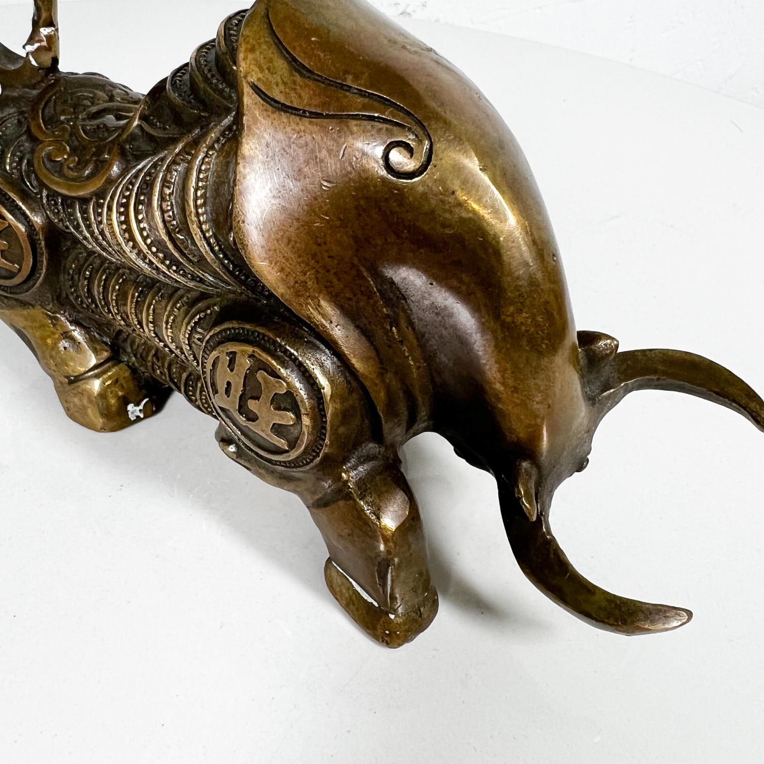 Vintage Feng Shui Gilt Bronze Bull Ox Money Figurine For Sale 4