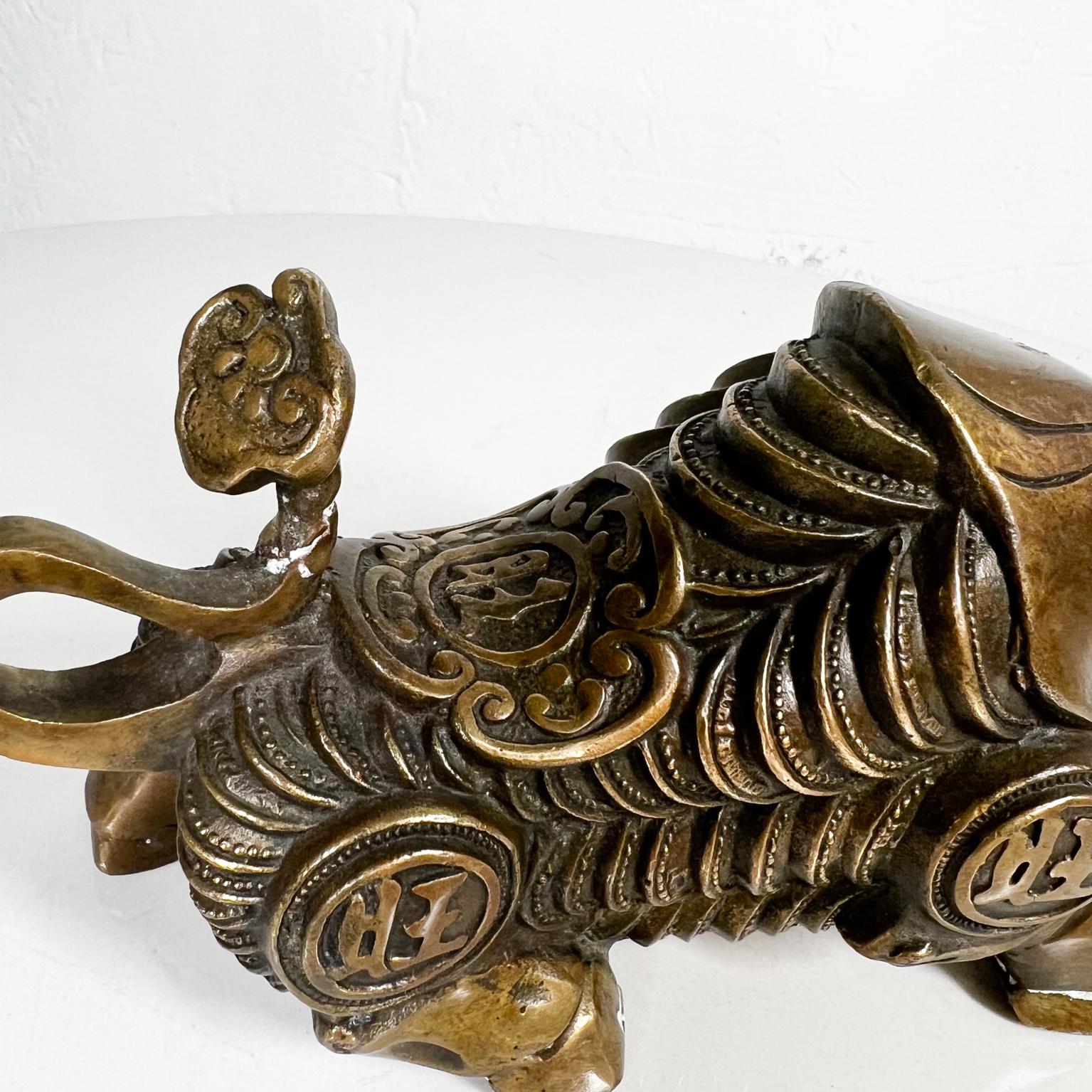 Vintage Feng Shui Gilt Bronze Bull Ox Money Figurine For Sale 5