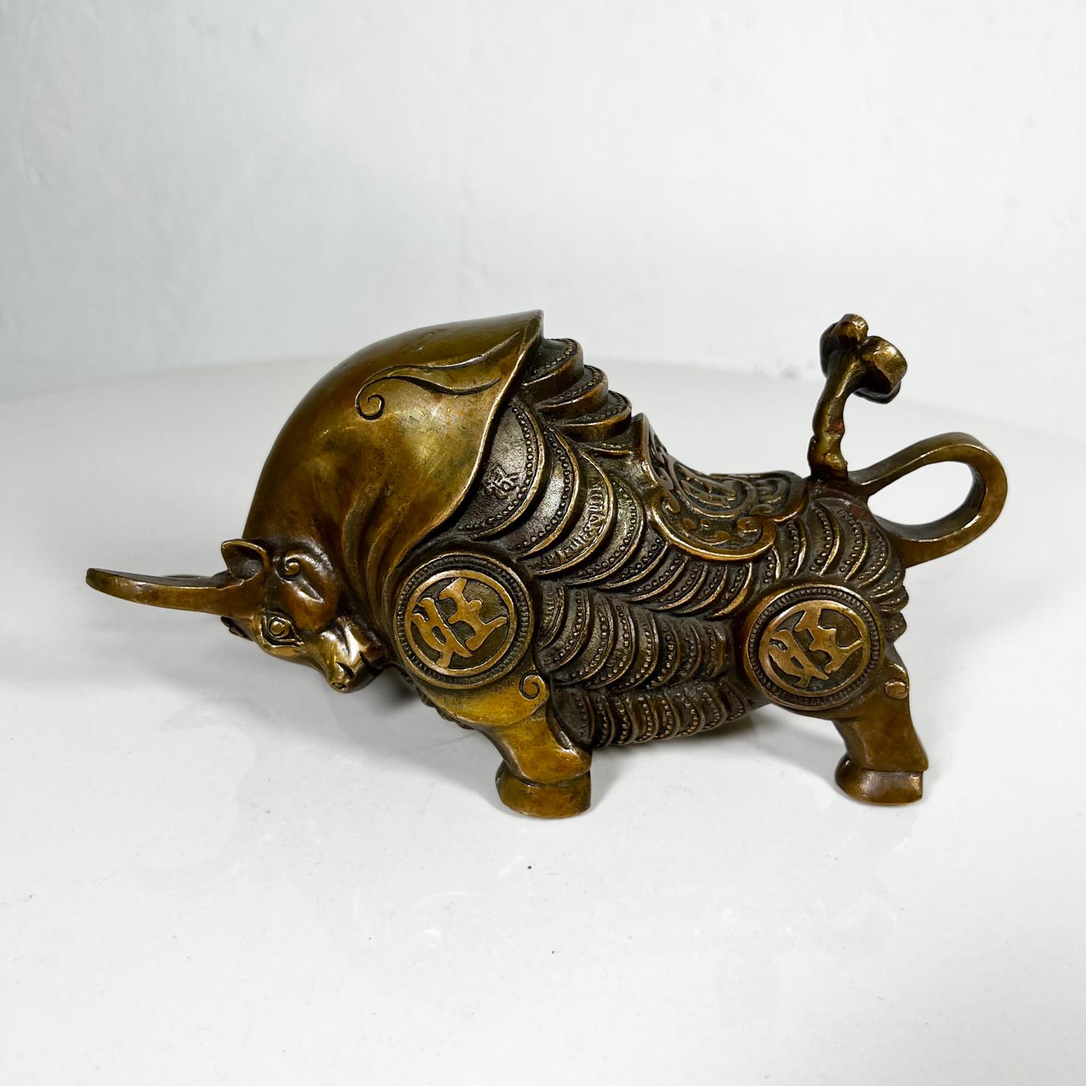 Mid-Century Modern Vintage Feng Shui Gilt Bronze Bull Ox Money Figurine For Sale