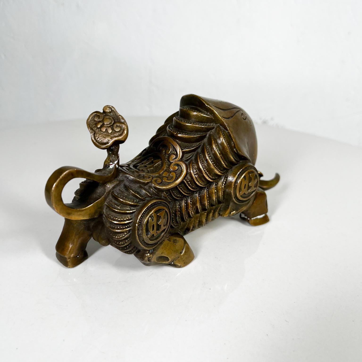 Vintage Feng Shui Gilt Bronze Bull Ox Money Figurine For Sale 1
