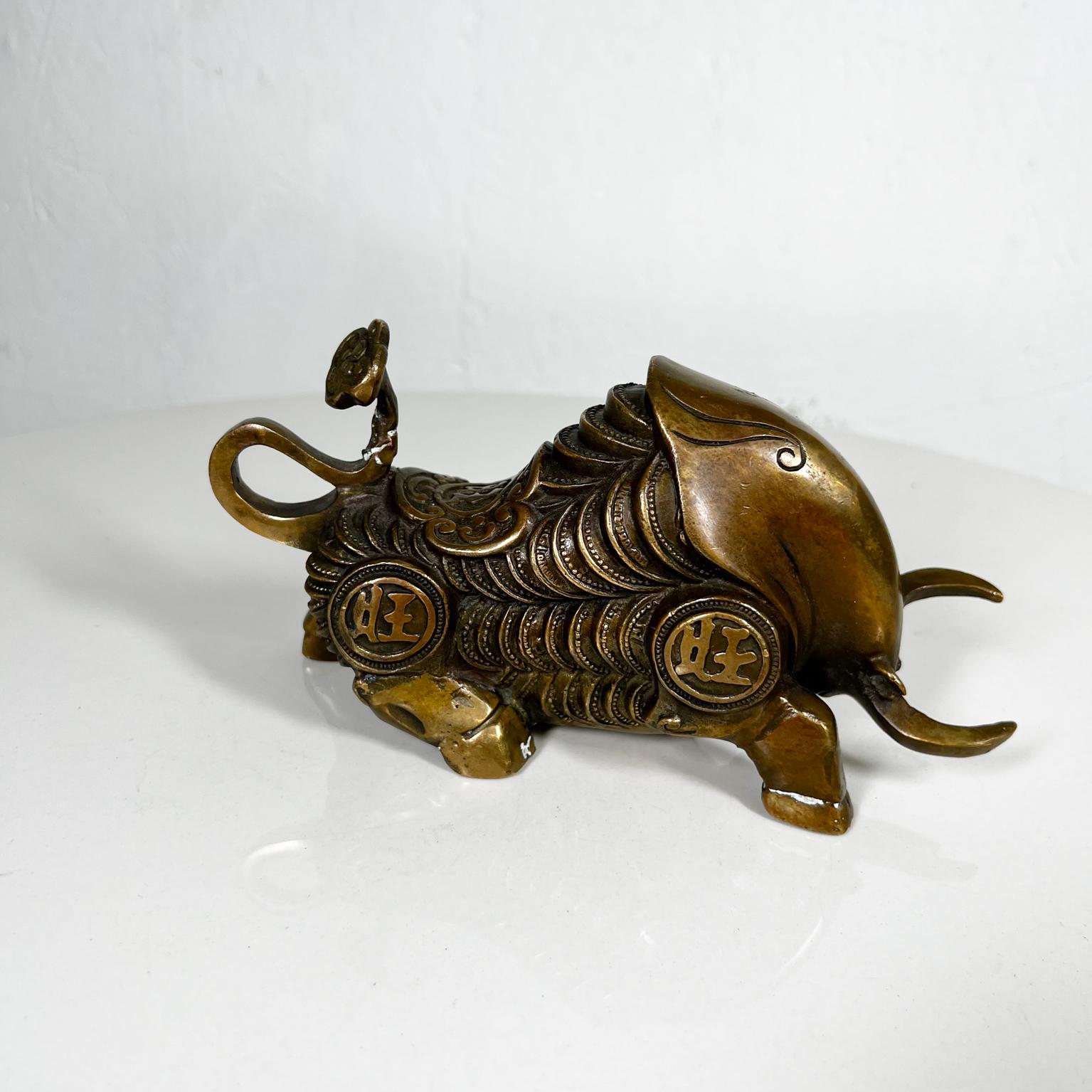 Vintage Feng Shui Gilt Bronze Bull Ox Money Figurine For Sale 2