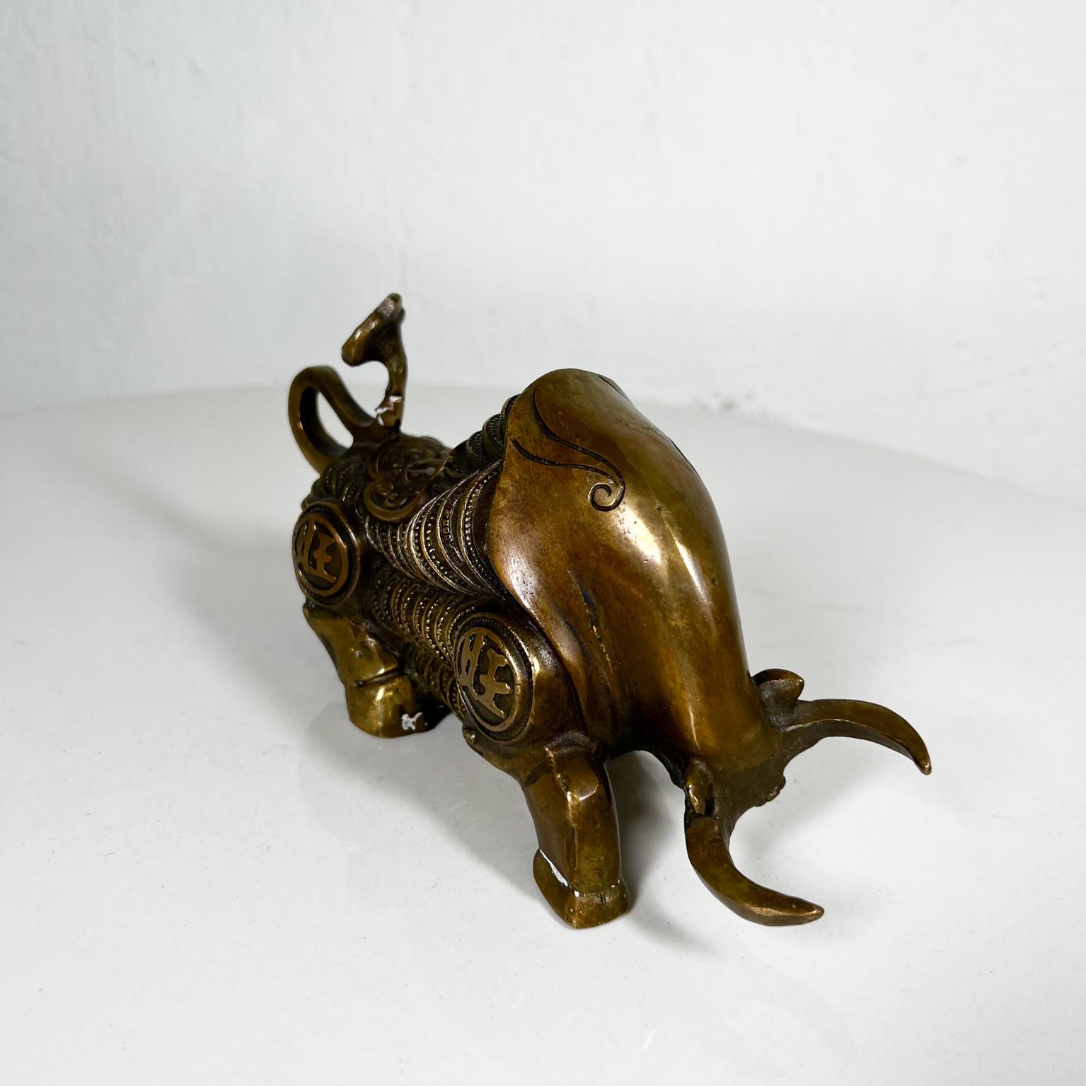 Vintage Feng Shui Gilt Bronze Bull Ox Money Figurine For Sale 3