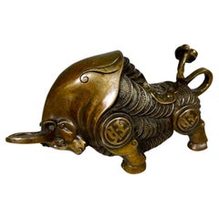 Retro Feng Shui Gilt Bronze Bull Ox Money Figurine