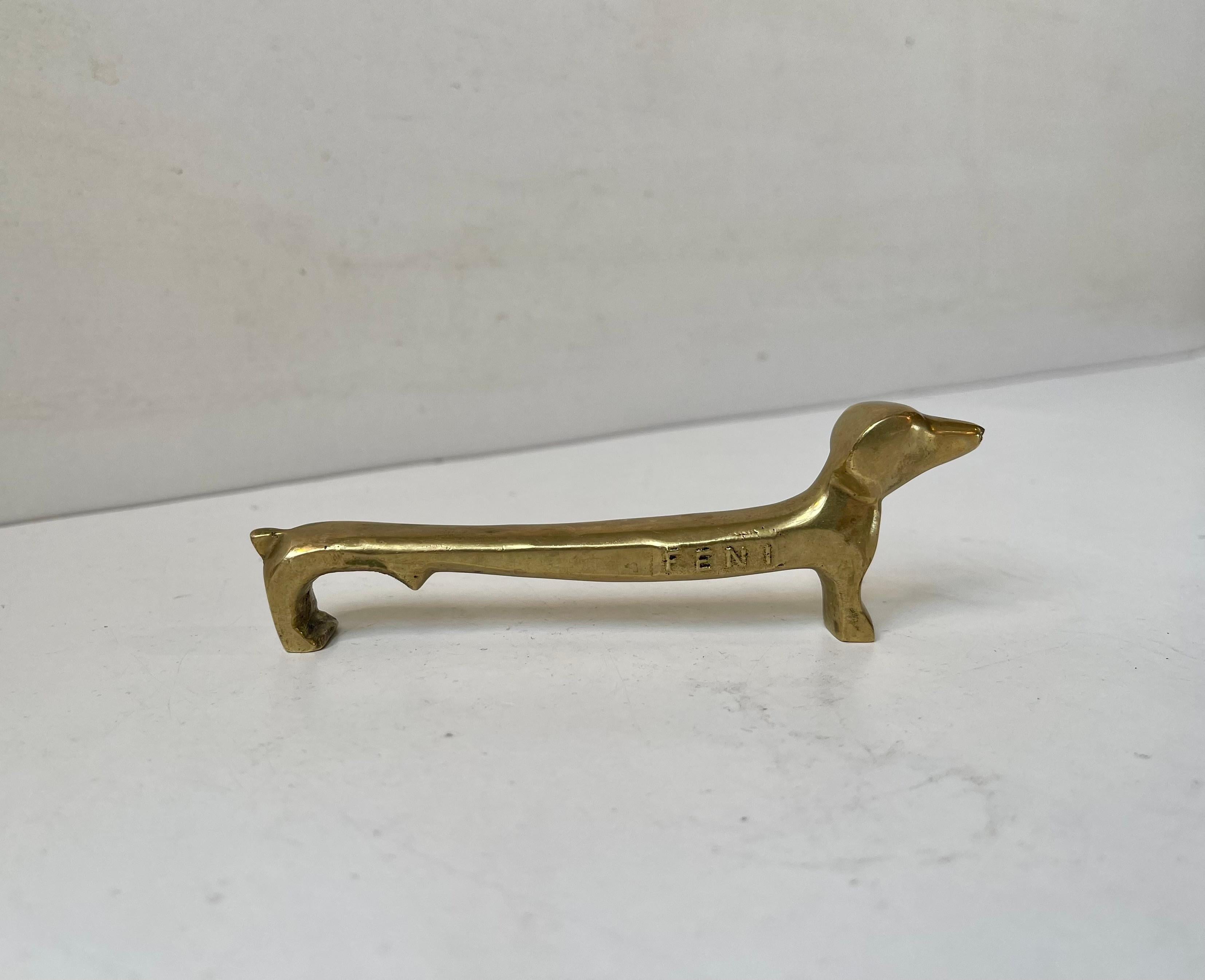 Mid-Century Modern Vintage Feni Dachshund Bottle Opener in Brass