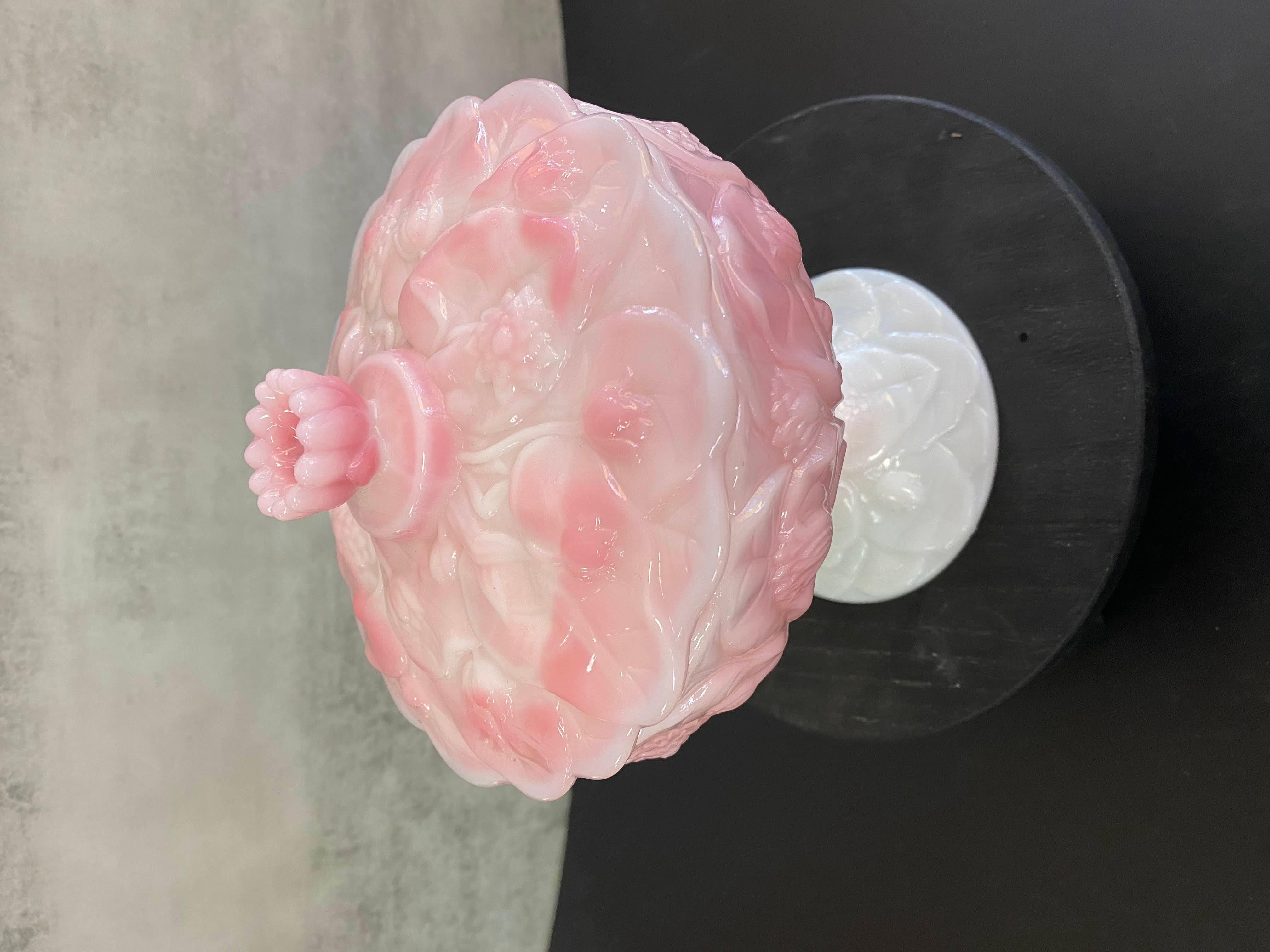 Mid-Century Modern Vintage Fenton footed pink and white candy dish Roselene Water Lily
