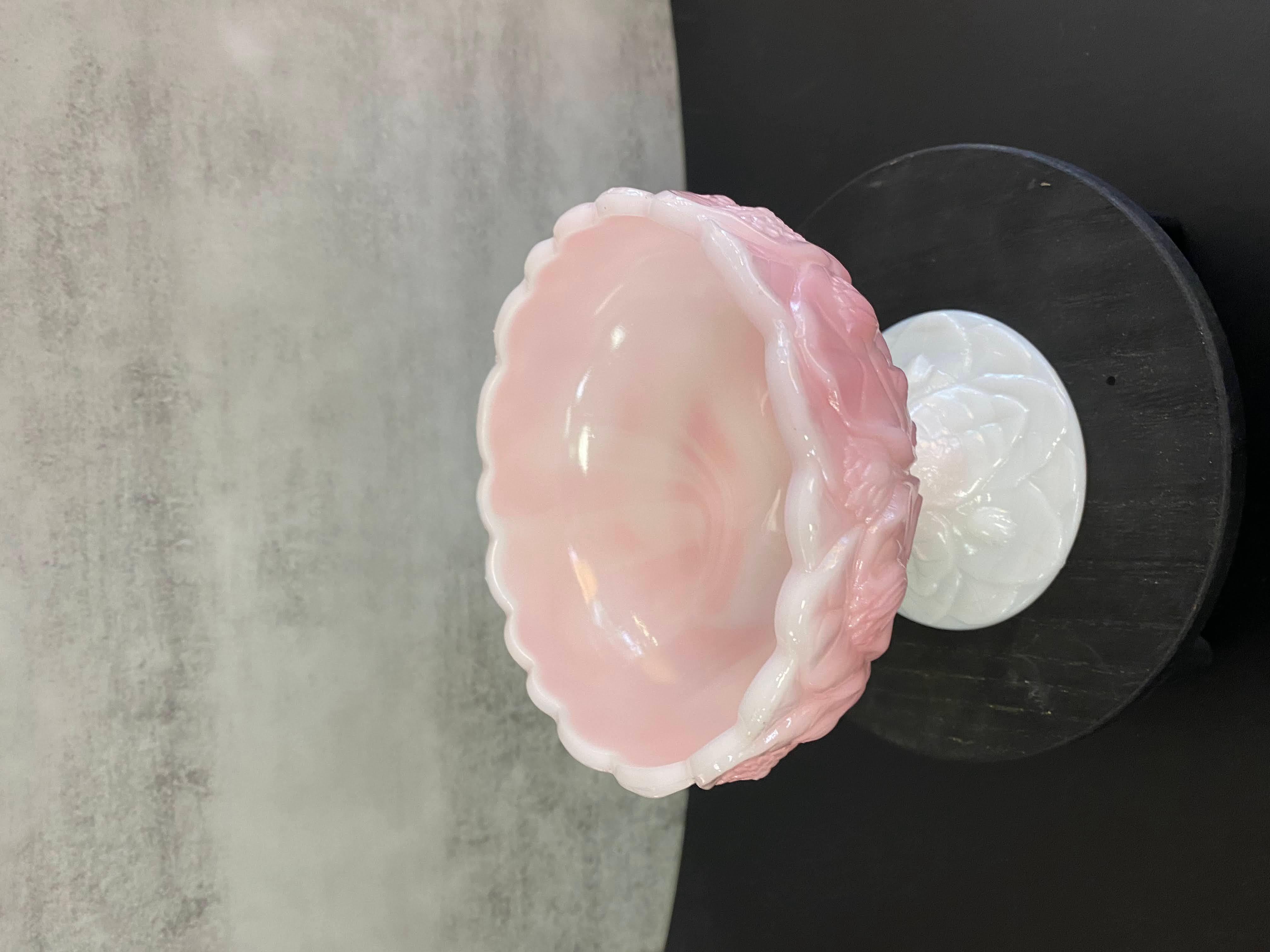 American Vintage Fenton footed pink and white candy dish Roselene Water Lily