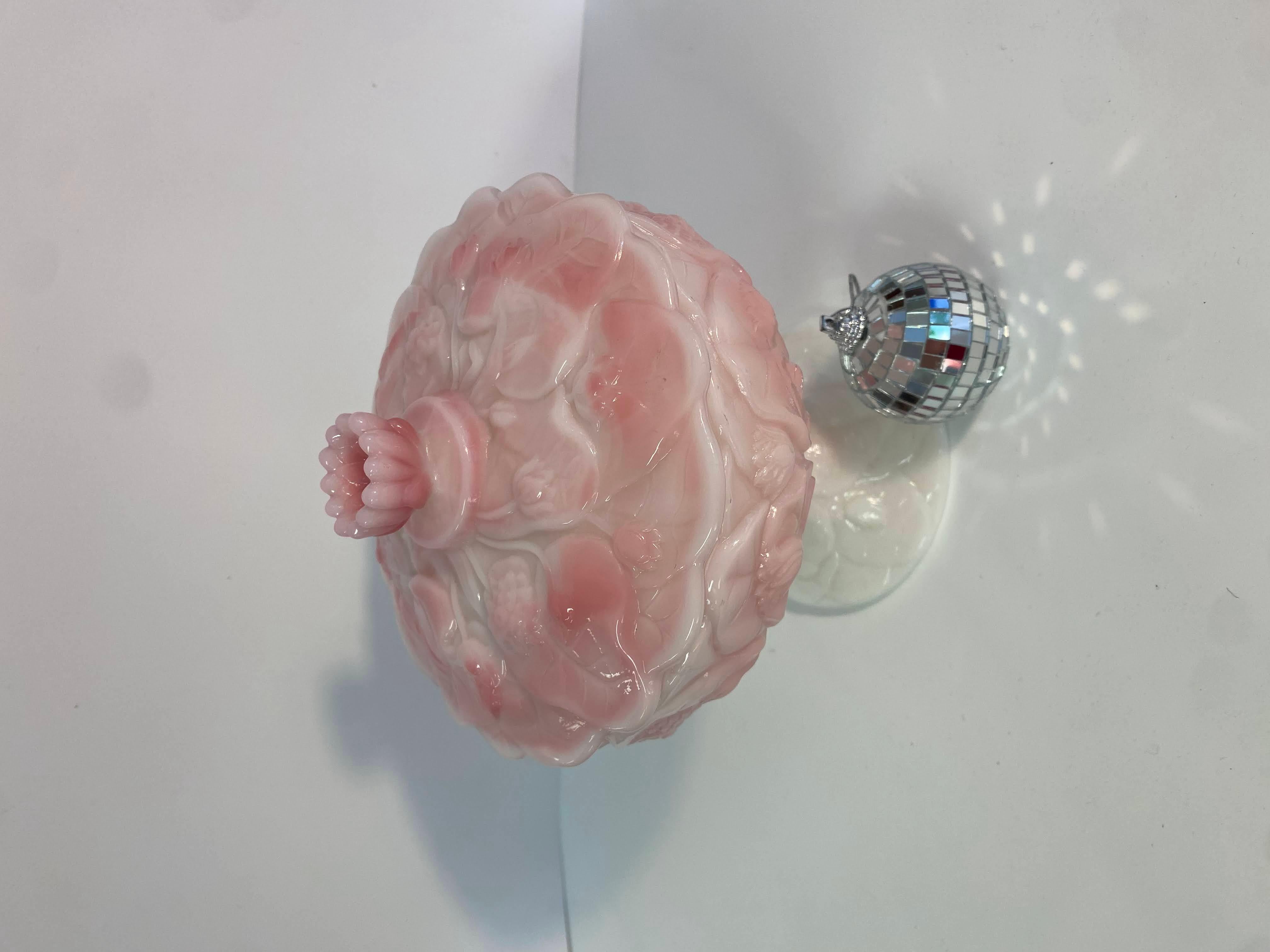 Vintage Fenton footed pink and white candy dish Roselene Water Lily 1