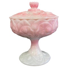 Vintage Fenton footed pink and white candy dish Roselene Water Lily
